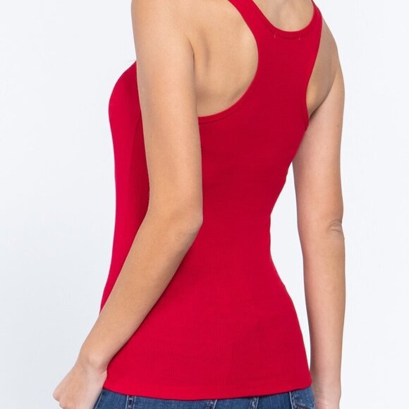 Plus Size Racerback Ribbed Stretch Tank Top in Red - Picture 2 of 5